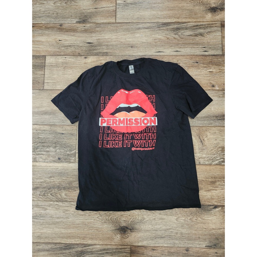 Permission I like it Graphic Tee Black Red lips lipstick Shirt Medium